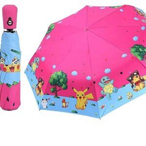 New - POKEMON Pink Folding Umbrella for Adults or Kids Pink/Blue